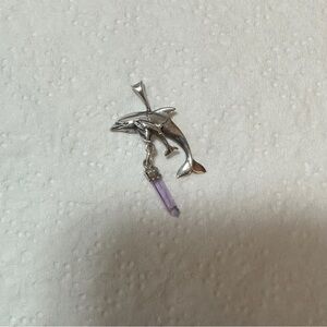 Vintage Sterling Silver 925 Jumping Dolphins Hallmark Amethyst Pendant